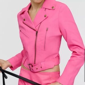 Anthropologie DOLAN Pink Linen Moto Jacket